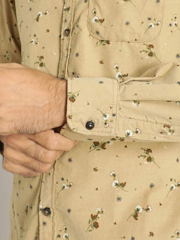 Indian Terrain Men Floral Print Khaki Shirt